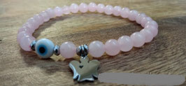 Bracciale in quarzo rosa con occhio turco