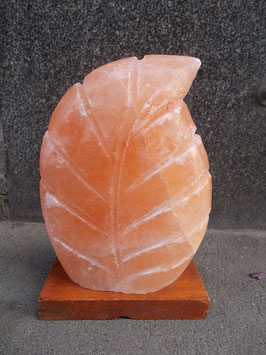 Lampada di sale foglia h. 22 cm circa. Con base in legno