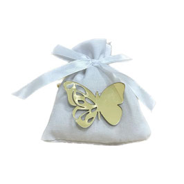 Sacchetto portaconfetti bianco con farfalla dorata