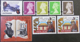 スリナム、イギリス、アルバニア、イタリア、サンマリノ切手