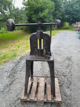 SOLD # 3920 - vintage german massive hugh cast iron fly press 522 lbs weighed