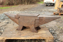 # 3439- french 4 foot style anvil with 210 kg marked = 462 lbs !! dated 1882 , stepped face