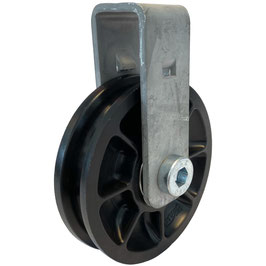 Cable Pulley Ø 75 mm for ropes up to Ø 8 mm with double ball bearing and steel wall mount