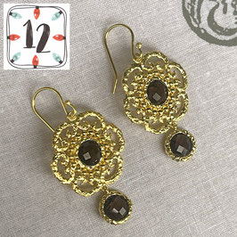 12.Dezember: OHRHÄNGER Blumen-Ornament 18-Karat vergoldet mit Rauchquarz facettiert