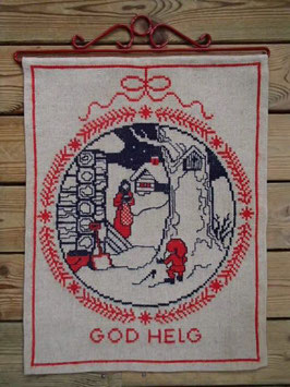 Broderad julduk "GOD HELG" m. rödbeslag / クロスステッチ「GOD HELG」