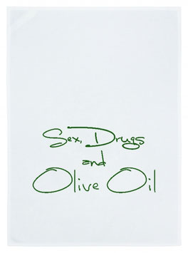 Geschirrtuch weiß "Sex, Drugs and Olive Oil", grün