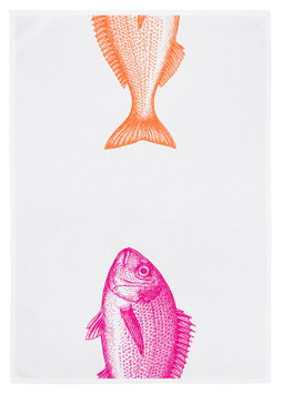Geschirrtuch weiß "Catch of the day", pink/ orange