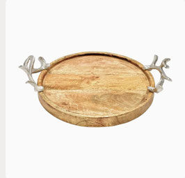 Formano Deko Tablett Mangoholz mit Geweihgriffen Alu