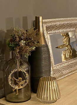 Formano Windlicht Kerzenhalter Vase klar mit goldenen Streifen edel 2 Größen Festival