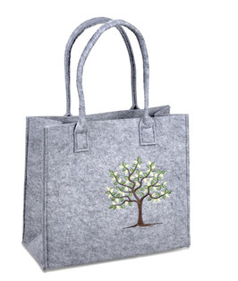 Tasche Filz grau mit Baum-Motiv Filztasche