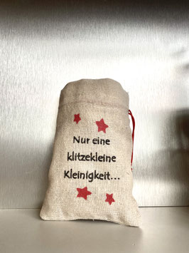 Geschenk- Verpackung Leinensäckchen Rot-Beige 16,5cm