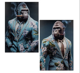 Wandbild Kongo Gorilla mit Zigarre modern