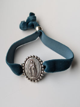 Madonna with Jesus baby oval - silver plated / petrol