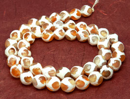 Achat DZI Beads facettierte Kugeln mit Kreis-Muster orange & weiß 8 mm - Strang