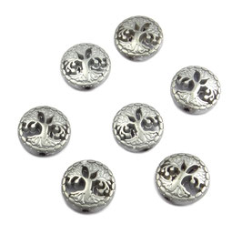 Hämatit Lebensbaum Perlen 12 mm gewölbte Münzen matt silber - Set (7 Stück)