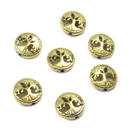 Hämatit Lebensbaum Perlen 12 mm gewölbte Münzen hell gold - Set (7 Stück)
