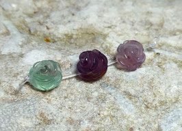 Regenbogen Fluorit gravierte Blüten / Rosen ca. 9-10 mm - 3 Stück