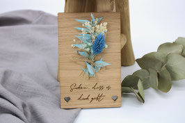 Geschenkkarte Holz "Viel Glück" mit Trockenblumen