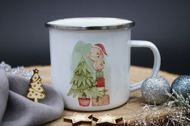Emaille Tasse "Weihnachtsbaum"