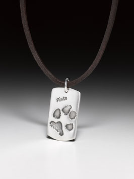 Ledercollier mit Pfötchenabdruckplatte in Feinsilber