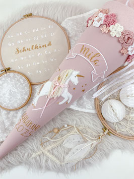 Schultüte Einhorn altrosa/rosé gold Blumen Glitzertüll „Mila“
