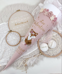 Schultüte Fuchs Fuchsmädchen gold altrosa/rosé