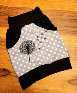 Taschenrock grau mit großen weißen Punkten und schwarz bestickter Pusteblume  86/92