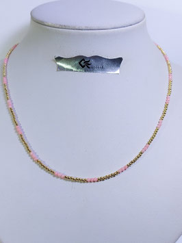 Colar de bolas prata dourada e zircónias rosa - RS