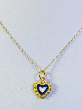 Fio prata dourada com caramujo coração esmalte azul 10 - JPS