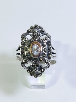 Anel prata oval com marcassitas e ouro  - RS