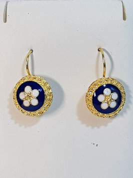 Brincos prata dourada caramujo esmalte Azul - RB