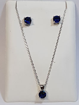 Fio e brincos em prata com zircónia azul safira - AU