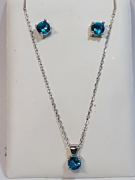 Fio e brincos em prata com zircónia azul marinho - AU