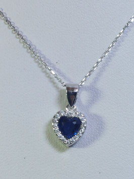 Fio de prata com coração zircónia azul - DB