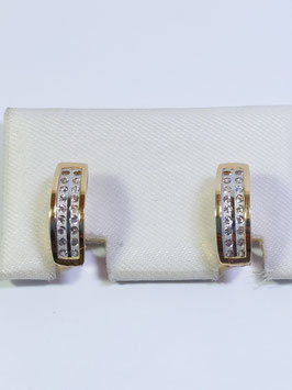 Brincos ouro bicolor dupla fila zircónias ao centro - IGL