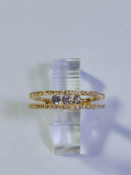 Anel ouro amarelo 2 filas diamantes + 3 diamantes - MFS