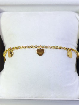 Pulseira em ouro malha cordão 5 corações 7 - ON
