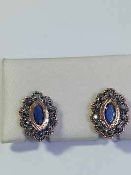 Brincos prata e ouro, marcassitas e zircónia azul marinho 15 - JPS