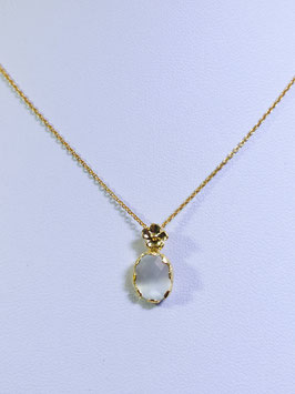 Fio prata dourada zircónia oval com flor - FM