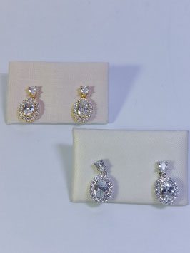 Brincos prata e prata dourada zircónia e zircónia oval aro zircónias - DB