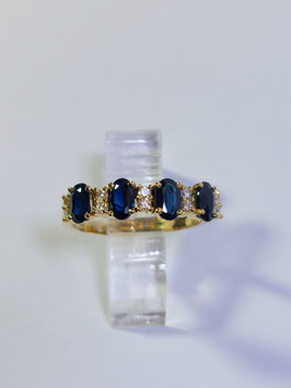 Anel ouro amarelo safiras ovais e diamantes - CA