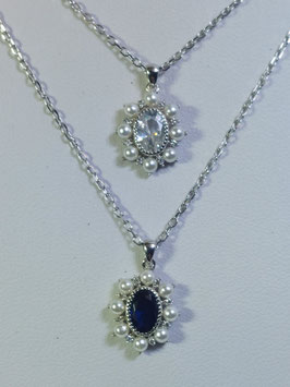 Fio de prata com pendente zircónia oval e aro pérolas - DB