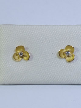 Brincos ouro flor acetinada zircónia - ON