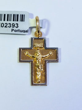 Cruz ouro cantos quadrados friso branco Cristo 17.13.5 - JPS