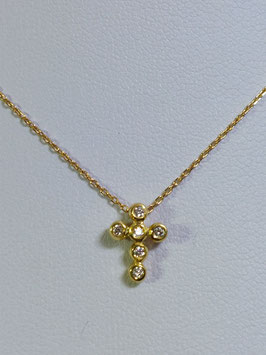 Fio ouro amarelo com cruz de diamantes em aro redondo - MM/ON