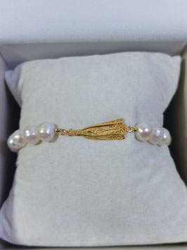 Pulseira Pérolas e Bola Viana Prata Dourada - RB