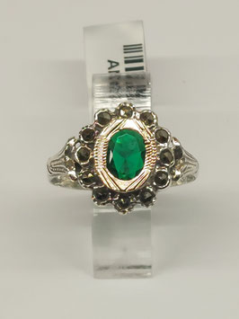 Anel em prata com aro ouro, marcassitas e zircónia verde 13.9 - JPS