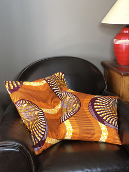 Housse de Coussin en Wax - Orange & Marron