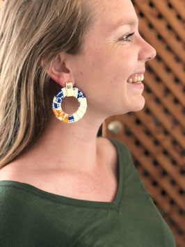 Boucles d'Oreilles - Créolia Crème Jaune et Bleu