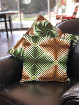 Housse de Coussin en Wax - Orange et Vert Tropical